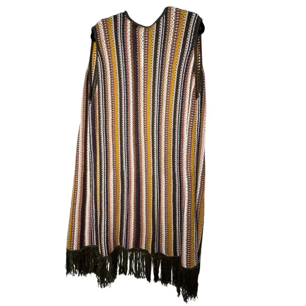 CATO CROCHET LONG VEST WITH FRINGE BOHO FASHION SIZE 18/28 NEW WITH TAGS